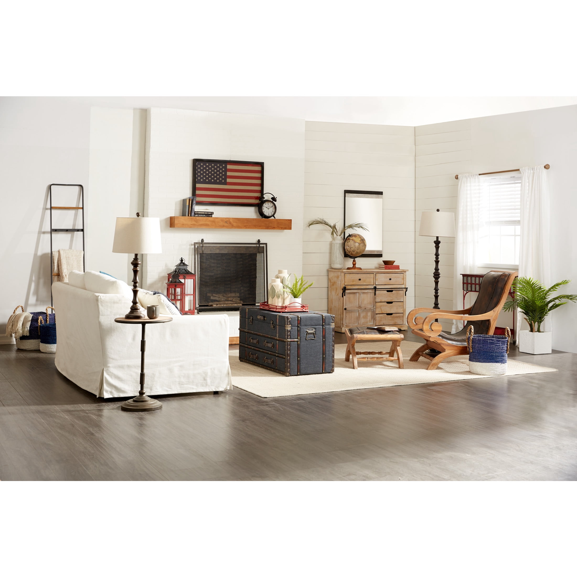 DecMode 40" x 21" Dark Blue Linen Fabric Upholstered Trunk 2 Drawer Coffee Table with Buckle Hinged Top, 1-Piece
