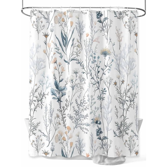 Spring Floral Shower Curtain Set, Waterproof Shower Curtains for Bathroom, Vintage Botanical Watercolor Washable Fabric Cloth Bath Curtain for Bathtub Decoration with Hooks 48x72 Inches
