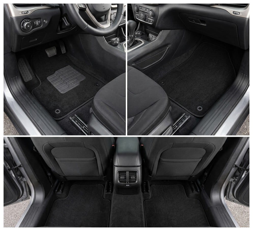 ecoMats Carpet Floor Mats Fit for 2014 to 2023 Jeep Cherokee with Non-Slip Driver Heel Pad, Front and Rear, Black