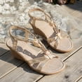 thumbnail image 5 of IUJSOY Wedge Sandals for Women Low Heel T-Strap Braided Beaded Elastic Ankle Strap Sandals, 5 of 9