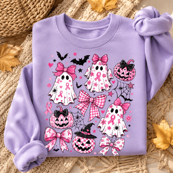 Breast Cancer Awareness Shirt, Pink Ribbon Ghost and Pumpkin Sweatshirt, Cute Halloween Hoodie and T-Shirt, October Support Gift for Women