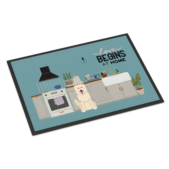 White German Shepherd Kitchen Scene Indoor or Outdoor Mat 24x36 CK7749JMAT