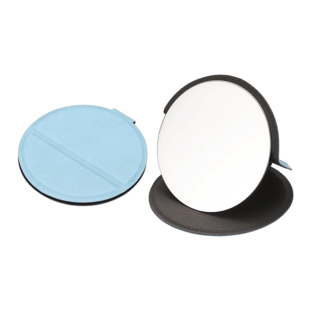 Espejo de bolsillo redondo Uxcell de 3 pulgadas con funda de cuero (Azul)