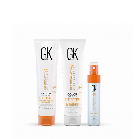 Global Keratin GK Hair Moisturizing Shampoo and Conditioner 100ml Set & Leave In Conditioner Spray for Dry Damaged Natural Hair 30ml