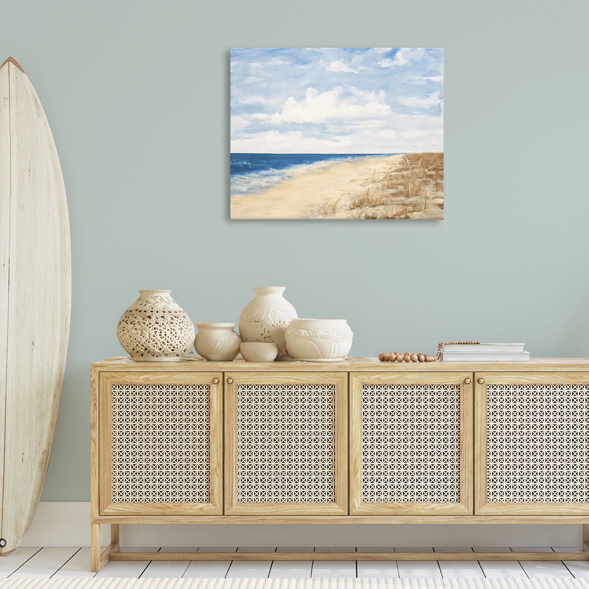 Stupell Industries Calm Beach Painting Coastal Painting Gallery Wrapped Canvas Art Print Wall Art, 40 x 30
