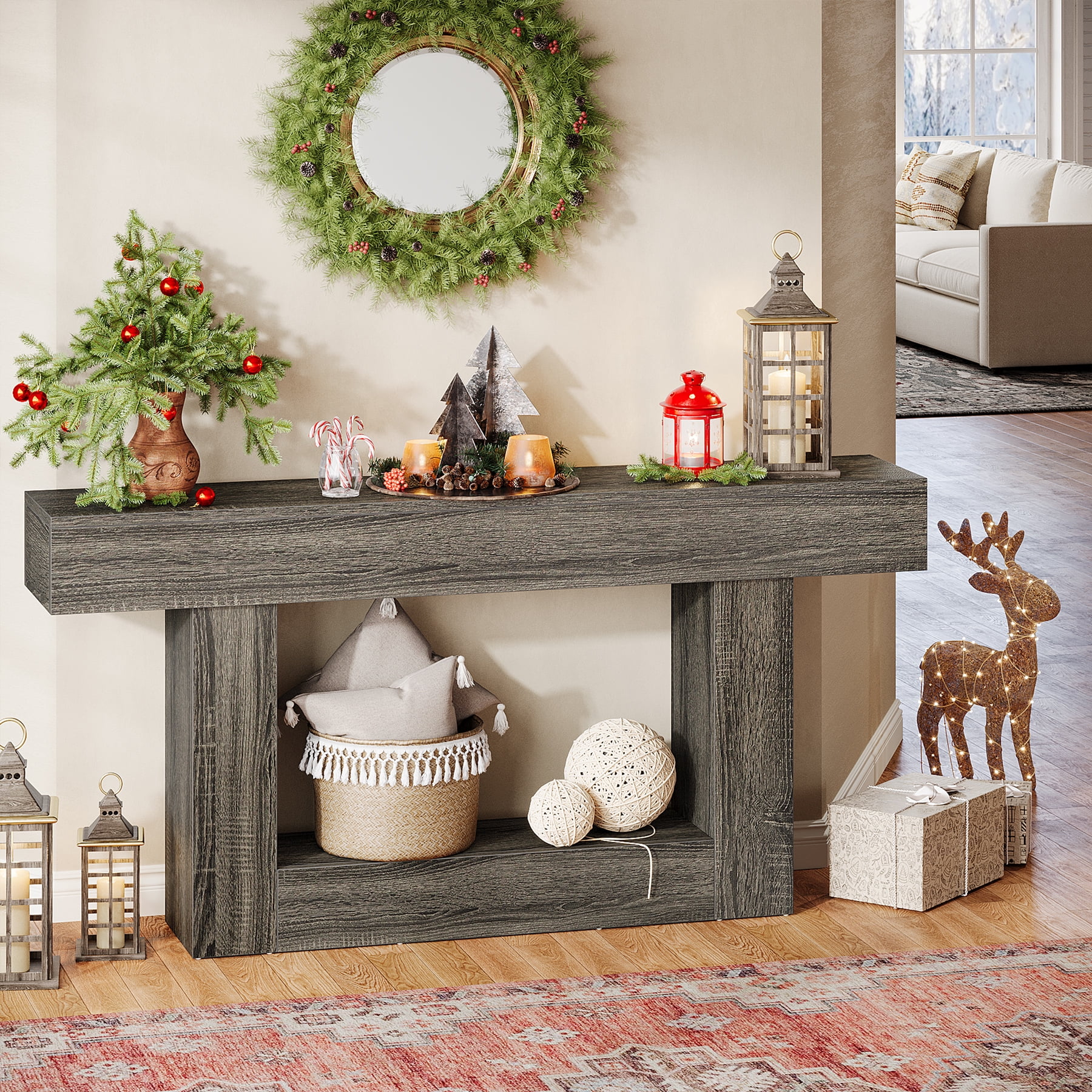 Tribesigns 63-Inch Long Console Table, 2-Tier Entryway Table Sofa Table with Storage