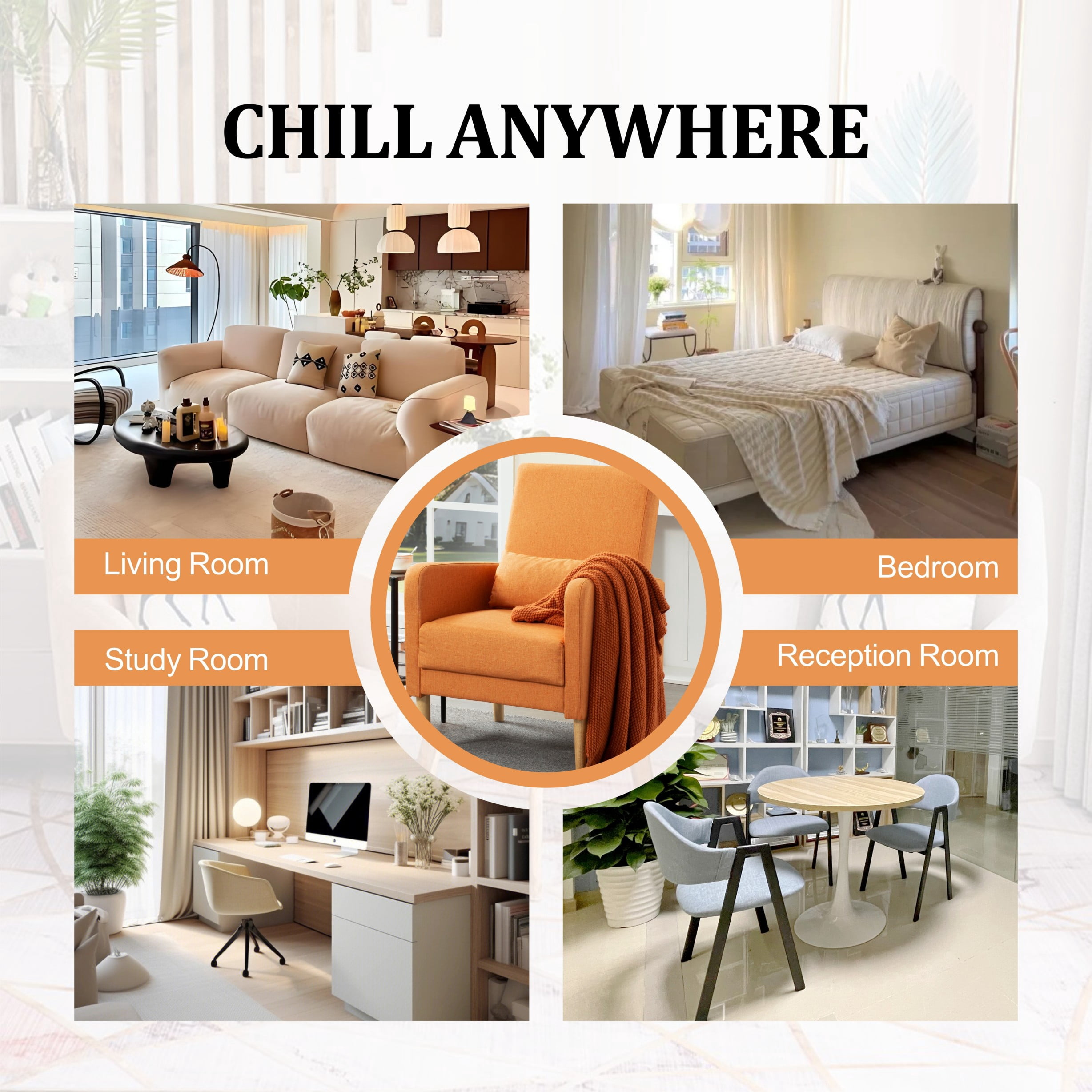BSHTI 26.5" Accent Chair with Solid Wood Frame, High-Density Foam Seat, 5 Colors, Easy Assembly, Includes Pillow, Linen Orange
