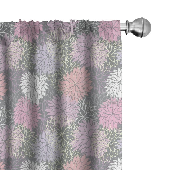 Ambesonne Pink and Grey Window Curtains, Botanical Blossom, Each 28" W x 84" L, Blush Lilac Grey