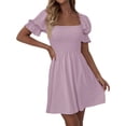 thumbnail image 3 of Txlixc Vestido de manga corta de mujer, cuello cuadrado, pliegue de pliegue Txlixc moda, 3 of 6