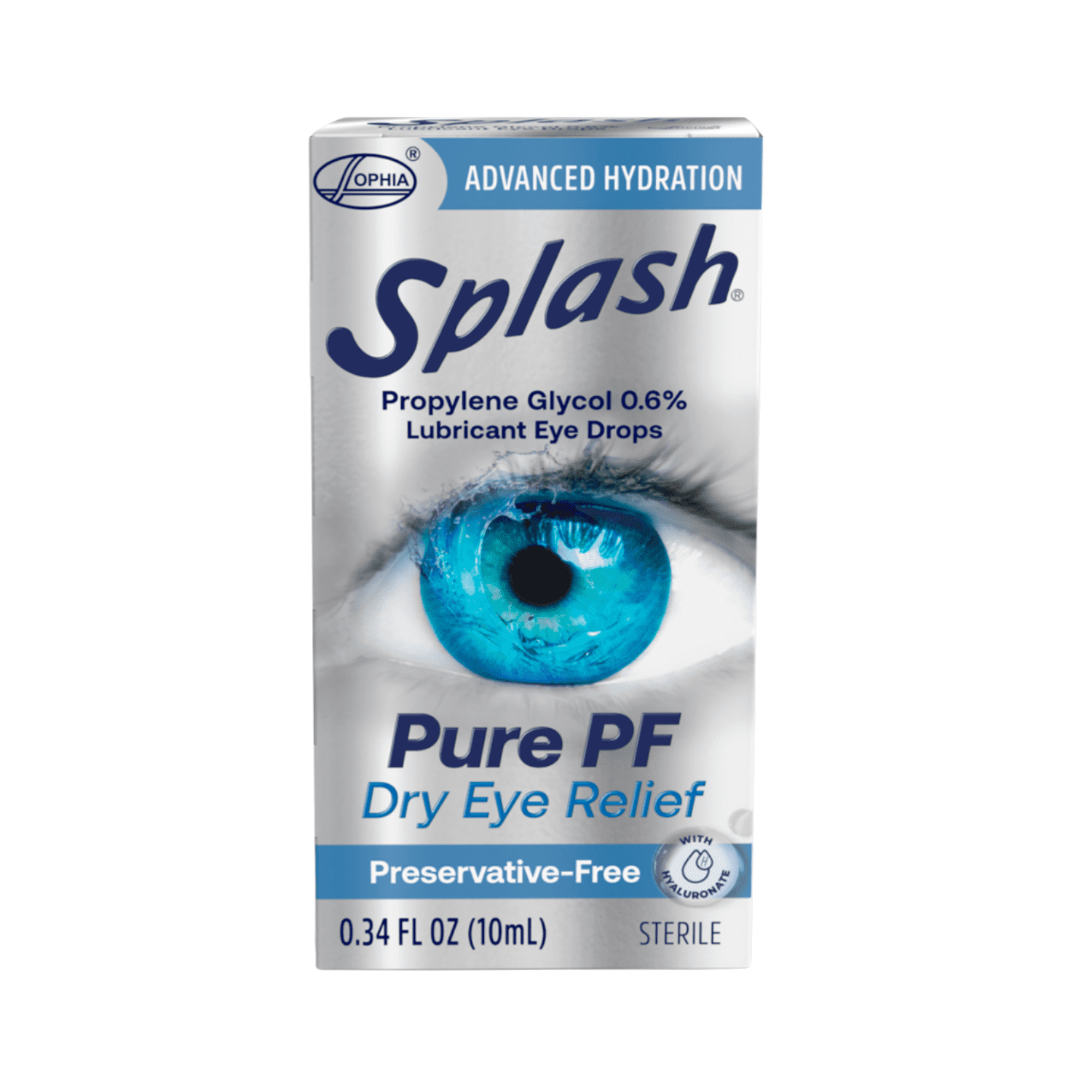 Splash Pure PF Preservative-Free Lubricating Eye Drops for Dry Eyes, Advanced Hydration with Hyaluronate, Smooth, Comfortable Feel, Multi-Dose Bottle, 0.34 Fl Oz