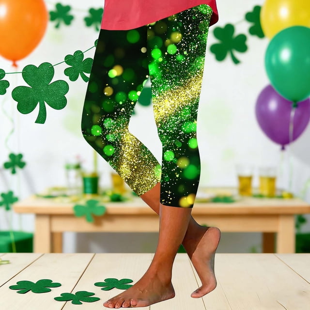 TaTaai St Patrick's Day Random Printed Elastic Women High Waisted Yoga Capri Leggings Stretchy Non-see-through Fashion Casual Gym Daily Cropped Bottoms Gift