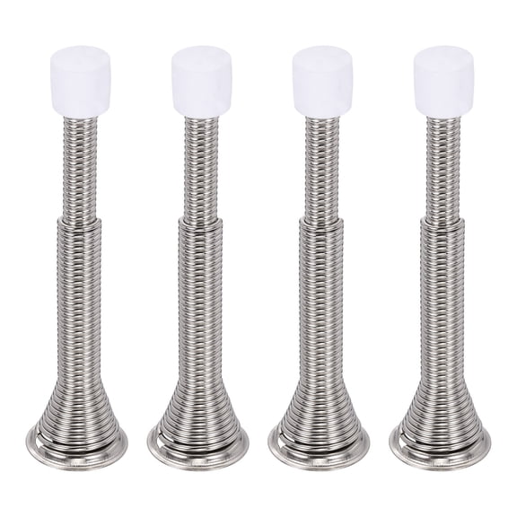 Uxcell 4 Pack Spring Door Stopper, 3"-4.7" Adjustable Heavy Duty Spring Steel Door Stops with Rubber Tips Bumper(Silver Tone)