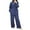 Dark Blue M, variant on 2 Pcs/Set Women Top Pants Suit Round Neck Half Single-breasted Long Sleeves Loose Blouse Wide Leg Pure Color Trousers Casual Pantsuit Sport Clothes