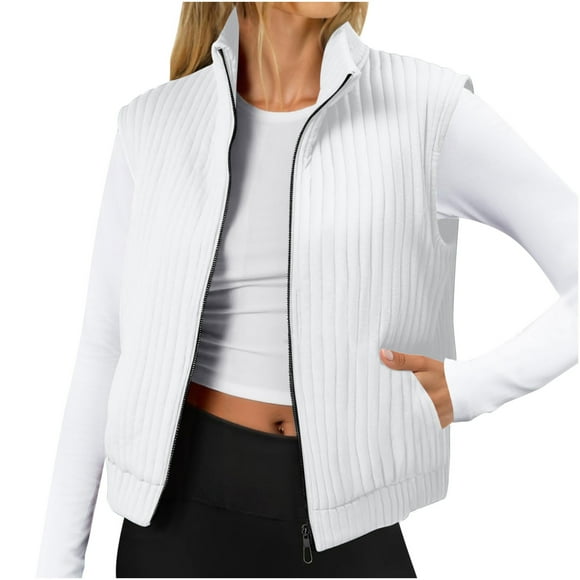 HAiming Womens Vest Sleeveless Zip up Stand Collar Jackets Solid Color Outerwear Fall Winter Trendy Coat with Pockets