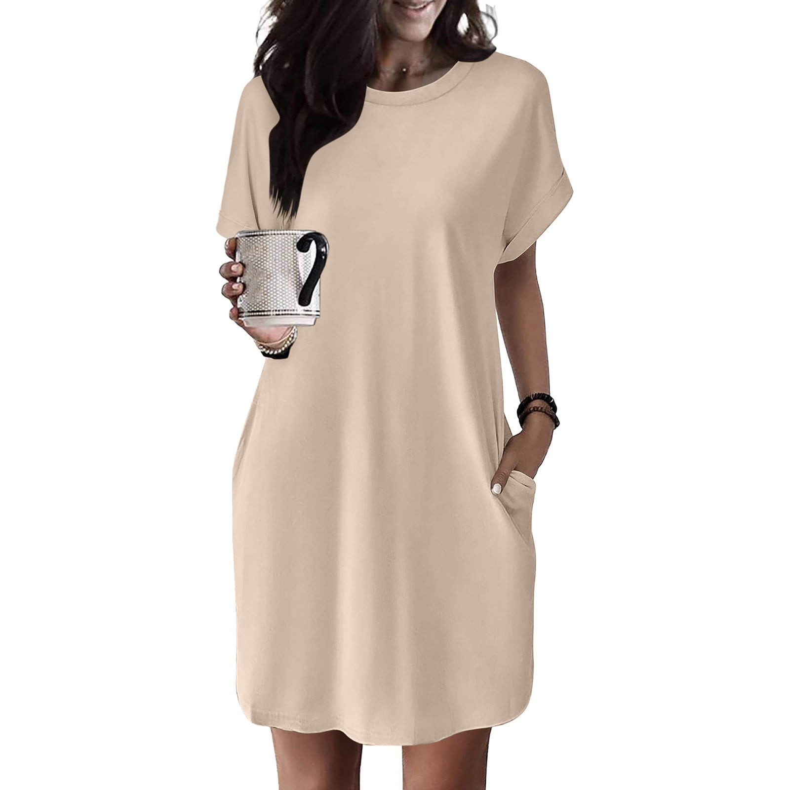 Women Soft T Shirt Dress Short Sleeve Casual Summer Tunic Dress - Main Image