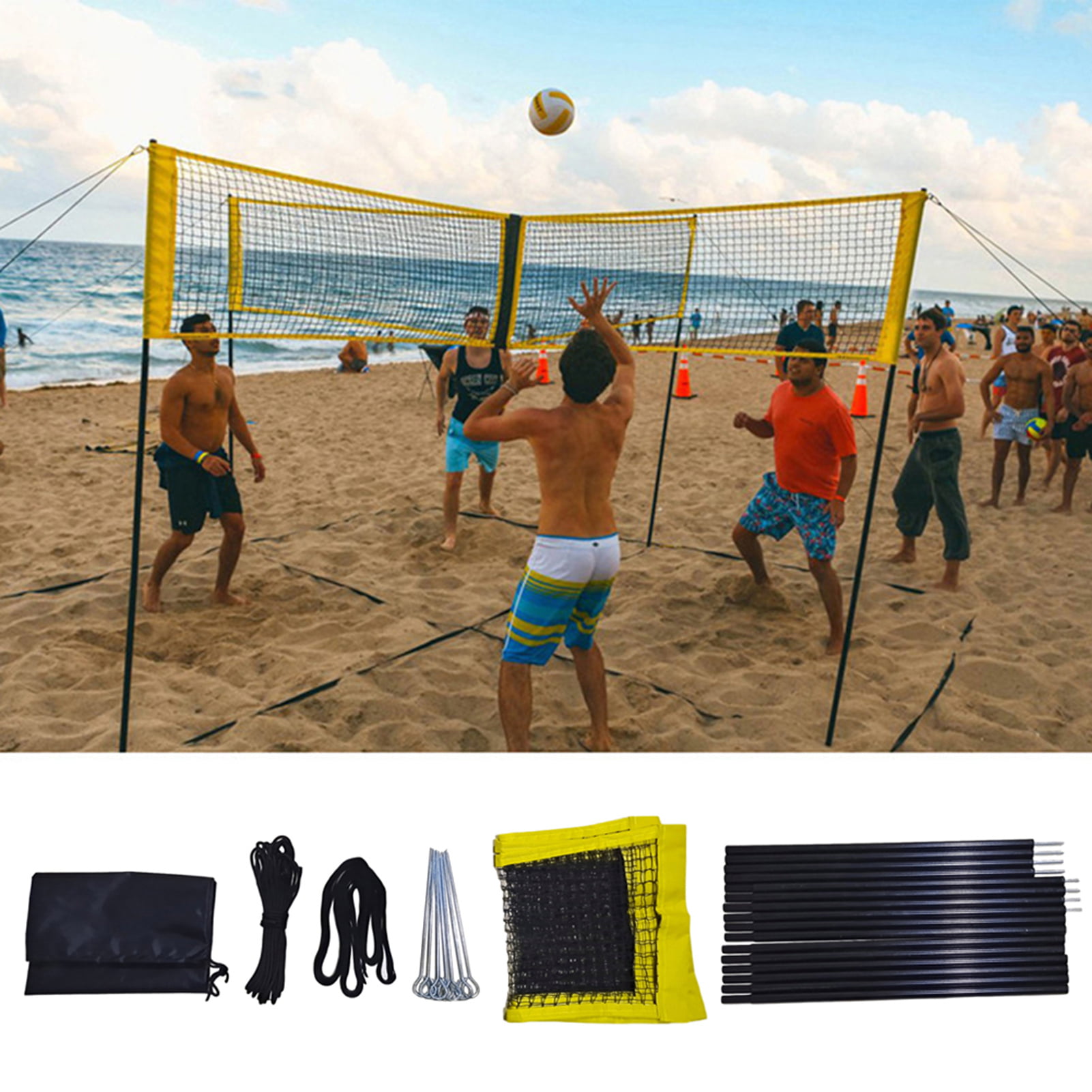 Cross Ball Net Set,Four Square Volleyball Net Pole Rugged And Weatherproof Volleyball Sets,4 Person Volleyball Training Poles Set Volleyball Net Poles Set For Beach Outdoor only Poles.Not Included Net