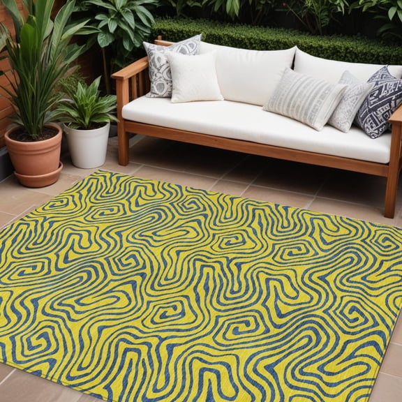 HomeRoots 599847 8 x 10 ft. Yellow & Blue Abstract Washable Indoor & Outdoor Rectangle Area Rug