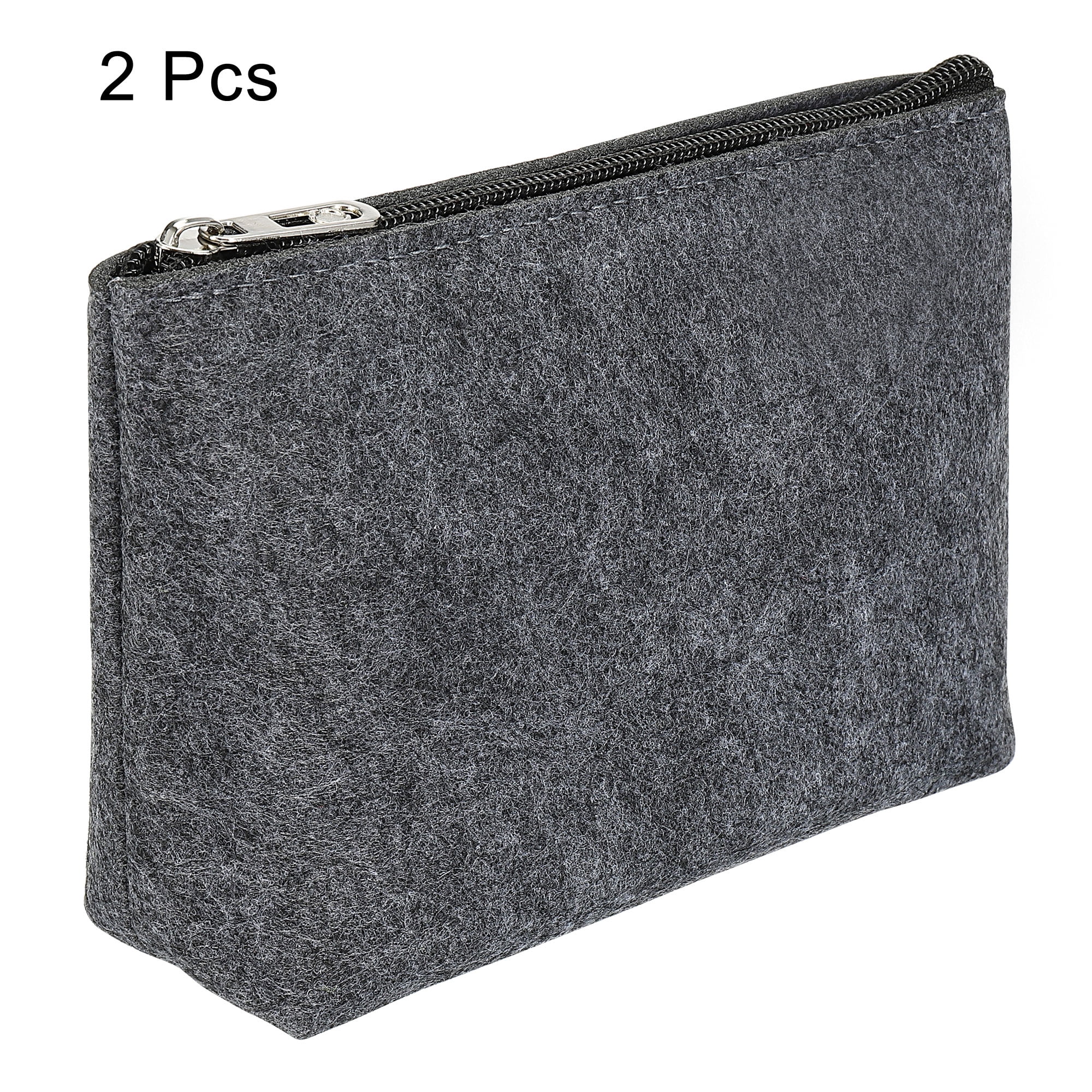Unique Bargains Felt Pencil Bag Pen Case Stationery Storage Zipper Pouch Organizer Office Gray