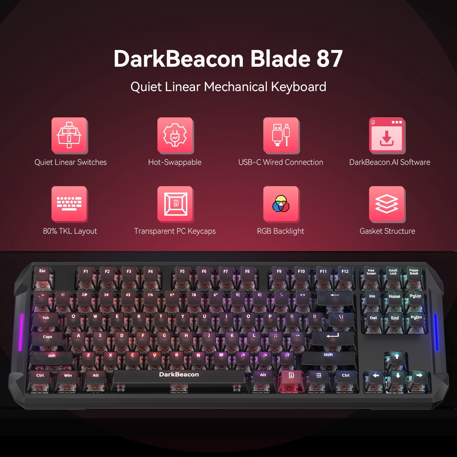 DarkBeacon 75% Mechanical Gaming Keyboard, Linear Switch, RGB Backlit, Blade 87 Keys Compact TKL Wired Computer Keyboards for Windows Laptop PC Gamer