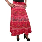 Mogul Women's Wrap Around Skirt Red Printed Maxi Beach Sarong Dress