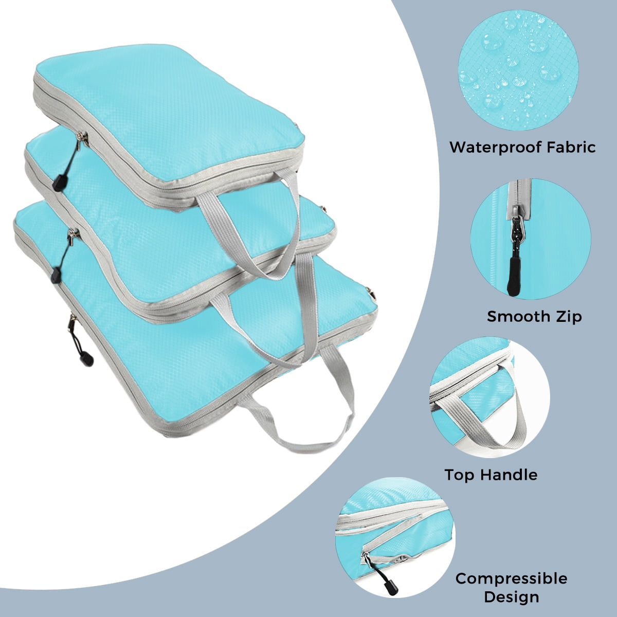 AUXDIQ 3 PCS Compression Packing Cubes Travel Luggage Organizer Bags Set Packing Organizers Compression Suitcase Bag Travel Essential Bag