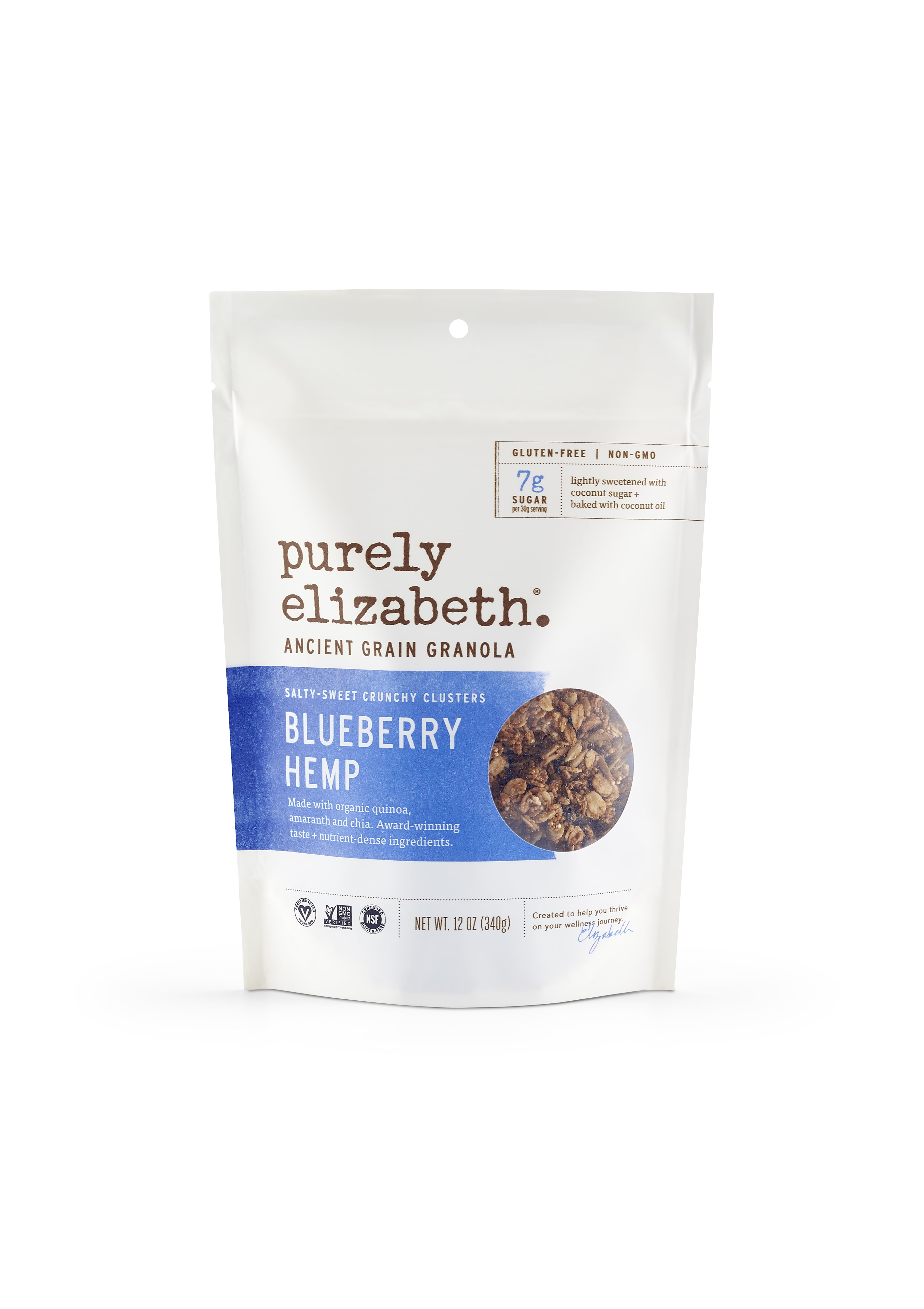 Purely Elizabeth, Ancient Grain Granola, Gluten Free, Vegan, Blueberry Hemp, 12 oz