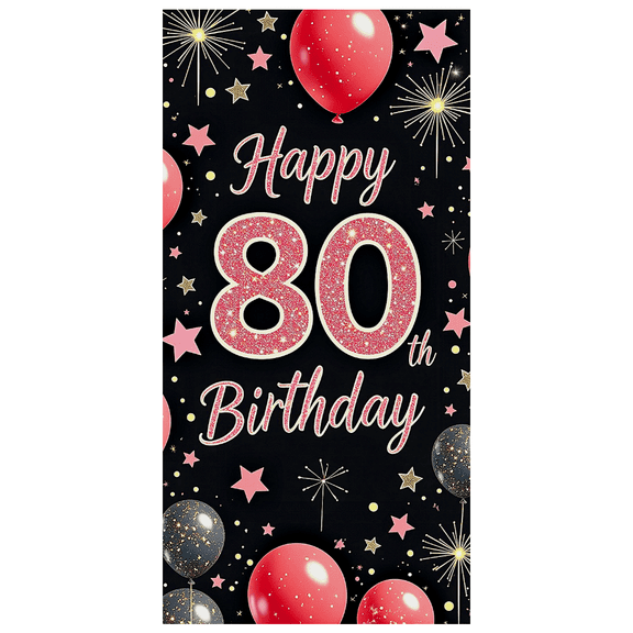 Glittery 80th Birthday Banner with Balloons Stars and Fireworks Background Party Decoration Photography Prop Birthday Party Supplies Backdrop for Celebrations