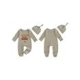 thumbnail image 2 of Miaouyo Infant Baby Boy Thanksgiving Fall Stripe Romper 0 3 6 12 18 Months Turkey Embroidery Long Sleeve Round Neck Full Length Jumpsuit with Hat, 2 of 9