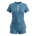 thumbnail image 2 of Spazoro Girls Rash Guard Set with Chest Pad, Beach Swimmer UPF 50+ Sun Protection Half-Zip 2-Piece Bathing Suit Sets for Kids Blue Size 8-9, 2 of 6