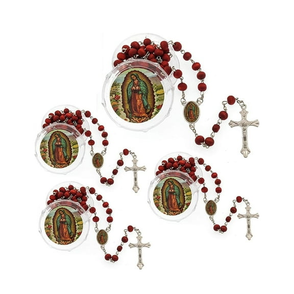12 Pcs Red Baptism Party Favors Rosary Guardian Lady of Guadalupe San Judas First Communion