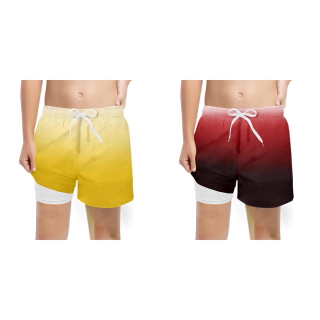 (2-Pack) Rinsvye Boys Swim Shorts Gradient Color Beachwear Elastic Waist Quick-Dry Swimming Trunks Loose Fit Summer Pool Party Apparel