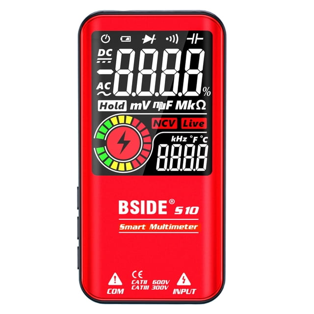 BSIDE S10 Intelligent 9999 Counts Multimeter Digital LCD Display AC/DC Voltmeter Ohmmeter Test Resistance Capacitance Frequency Diode Continuity NCV Live Line with Flash Light Data Hold