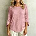 thumbnail image 7 of ClodeEU Women's Crew Neck 3/4 Sleeve Blouse,Solid Casual Loose Fit Basic Top Pink,Women's Plus XL, 7 of 7