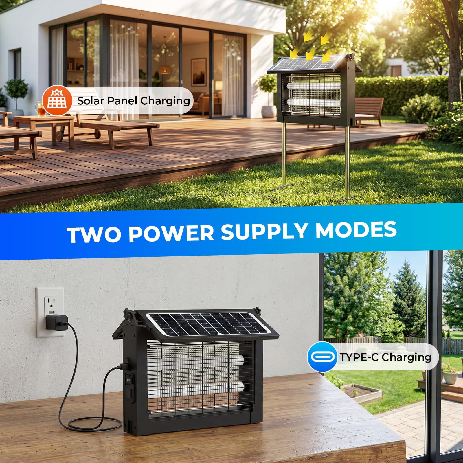Upgraded Solar Zapper Outdoor With Dual Panels  4500v Cordless Rechargeable Fly Insect Killer Waterproof Electric Mosquitoes For Patio Garden Backyard Rv Camping Pond