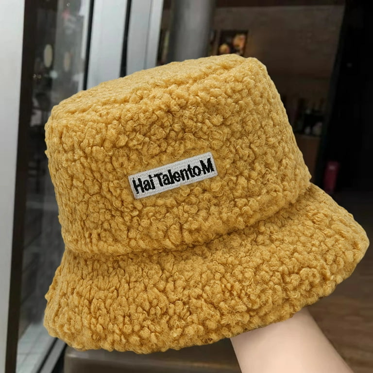jiaroswwei Fisherman Hat Furry Flat Top Solid Color Cozy