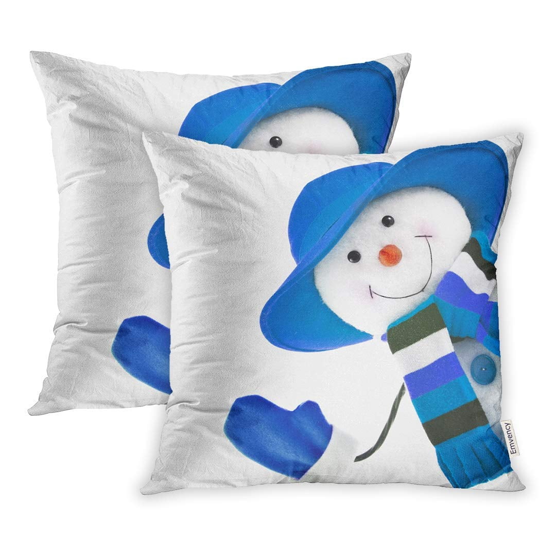USART Red Snow Happy Snowman Blue Hat Christmas Winter Pillow Case ...
