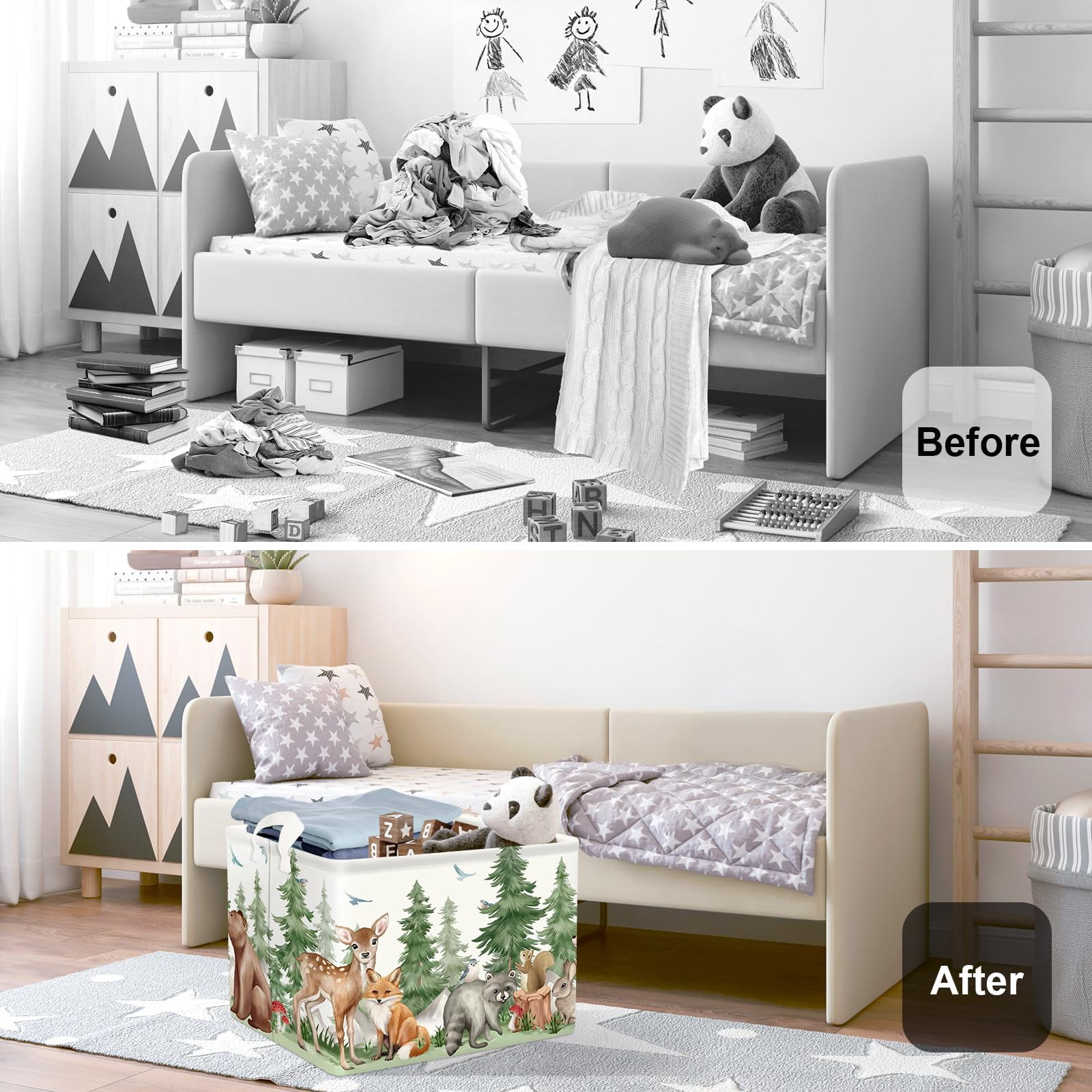 HUUMONSS Forest Animals Baby Laundry Hamper Collapsible Clothes Kids Storage Basket Bear Fox Large Boys Girls Gift Toy Box Bin for Nursery, Deer, 36L