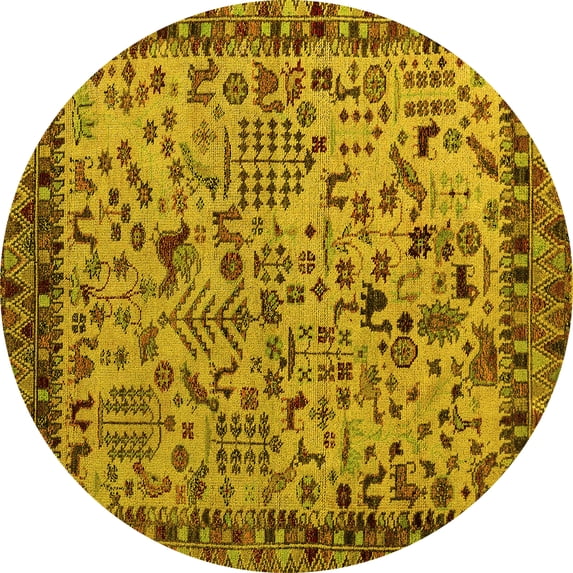 Ahgly Company Indoor Round Abstract Yellow Modern Area Rugs, 6' Round