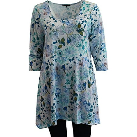 Rhinestone Printed Top - Women's Floral Printed Long Top with 3/4 Sleeve Rhinestone Tee Knit Top Multi 1X G160.11L