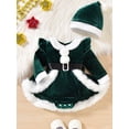 thumbnail image 2 of ENFLASH Infant Baby Girl Christmas Outfit Santa Romper Dress Long Sleeve Furry Trim Velvet Xmas Princess Dresses Hat Set Clothes, 2 of 8