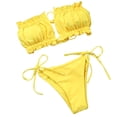 thumbnail image 3 of ZAXARRA Women 2 Piece Strapless Bikini Swimsuits Ruffle Ribbed Bandeau Bikini Set High Cut Bathing Suits, 3 of 7
