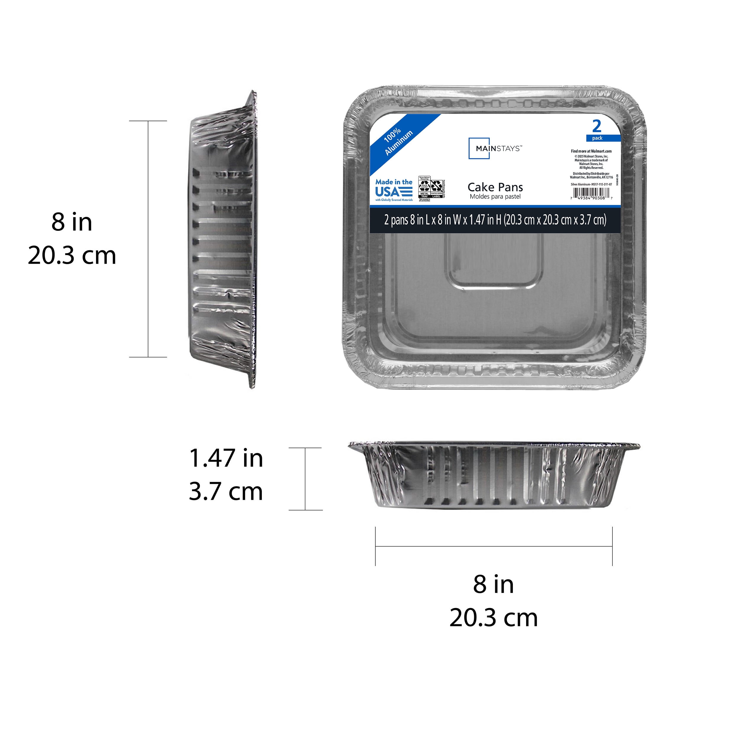 Mainstays 8" Aluminum Square Cake Pan, 2 Count