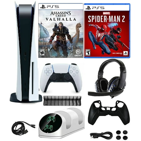 2023 Newest PlayStation_PS5 Gaming Console Disc Version Bundle with God of War Ragnarök / Assassin’s Creed Valhalla/ 10 In 1 Accessory Kit