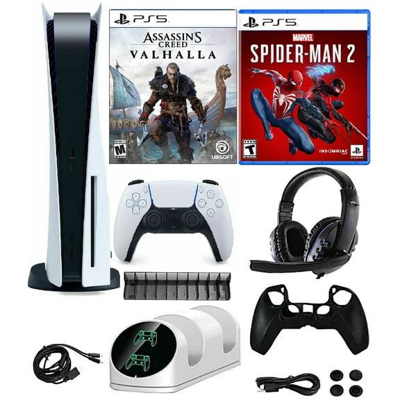 2023 Newest PlayStation_PS5 Gaming Console Disc Version Bundle with God of War Ragnarök / Assassin’s Creed Valhalla/ 10 In 1 Accessory Kit
