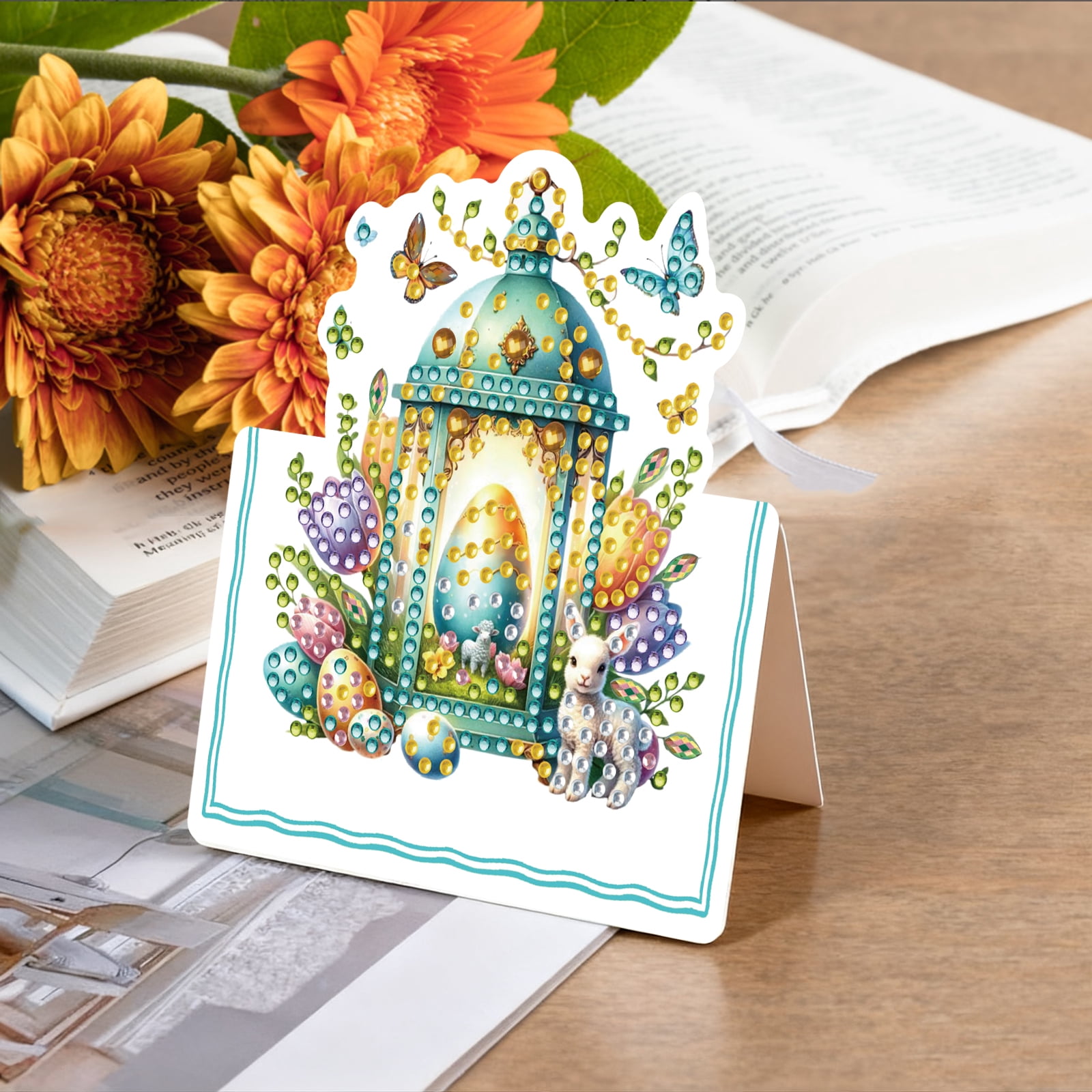 FLOPESN 12Pcs Easter Foldable Greeting Card set,DIY Diamond Art Painting with White Envelopes for Festival Holiday