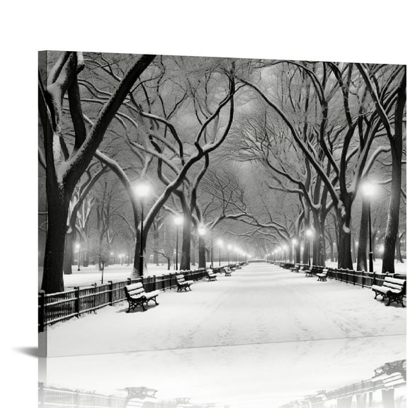 COMIO  Winter Canvas Wall Art Peaceful Landscape Painting New York Central Park Picture Printed on Canvas Modern Home Decoration,Framed Canvas Art Ready to Hang