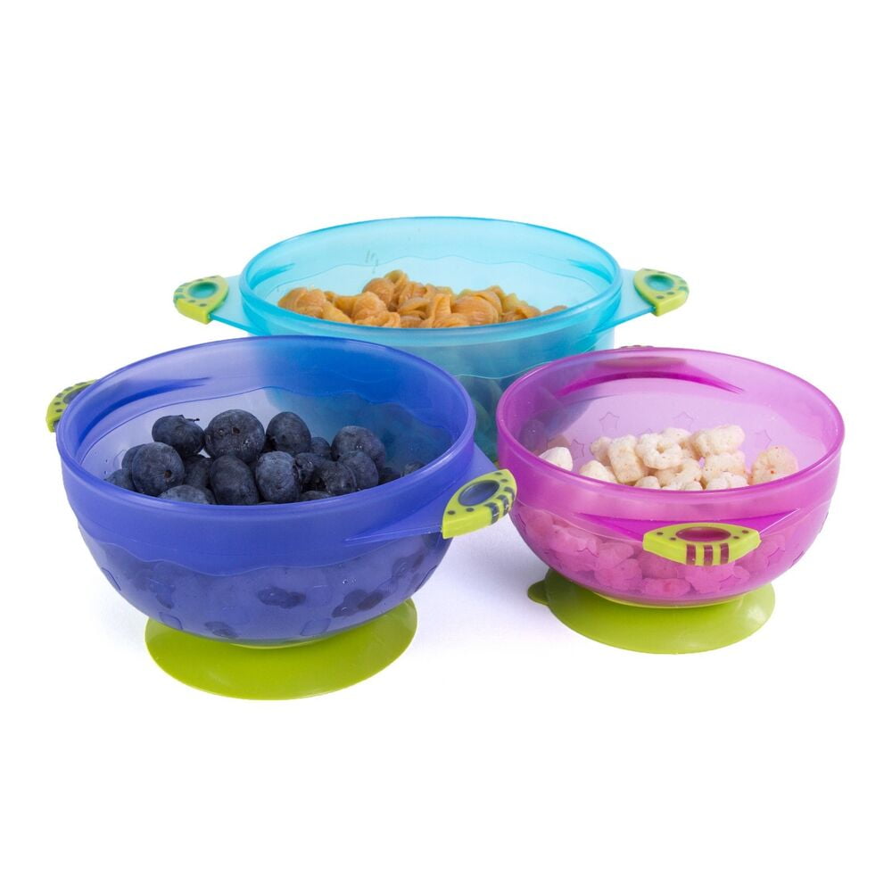 Baby Bowls - Set of 3 Stay Put Suction Bowls with Lids - Feeding Bowl Snack Time