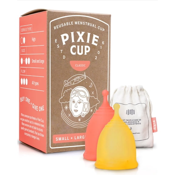 2 Pixie Menstrual Cups - No Metals or Toxins - Ranked 1 for The Most Soft Reusable Period Cups - Wear 12 Hours - 100% Medical-Grade Silicone - Tampon Alternative - Buy One We Give One (Combo)