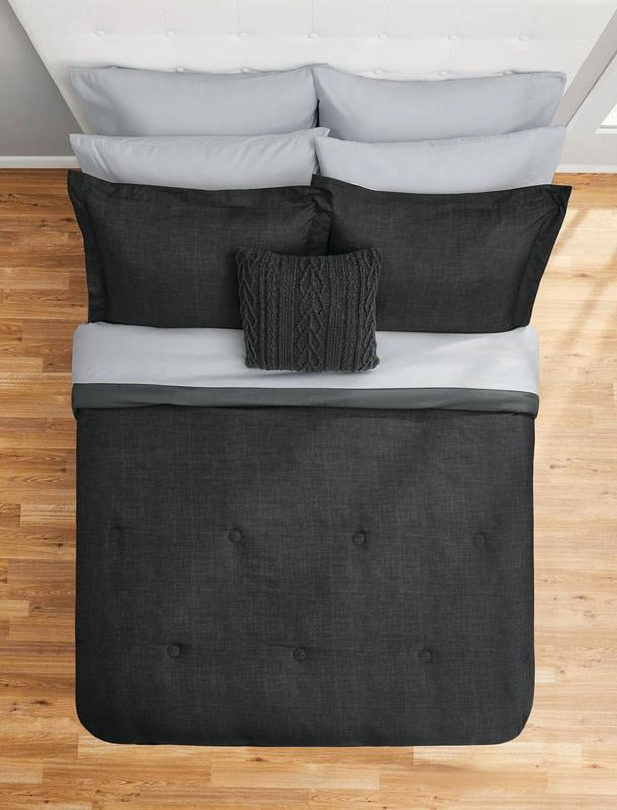 Free Shipping! Mainstays Grey 10 Piece Bed in a Bag Comforter Set with Sheets, King  (图4)