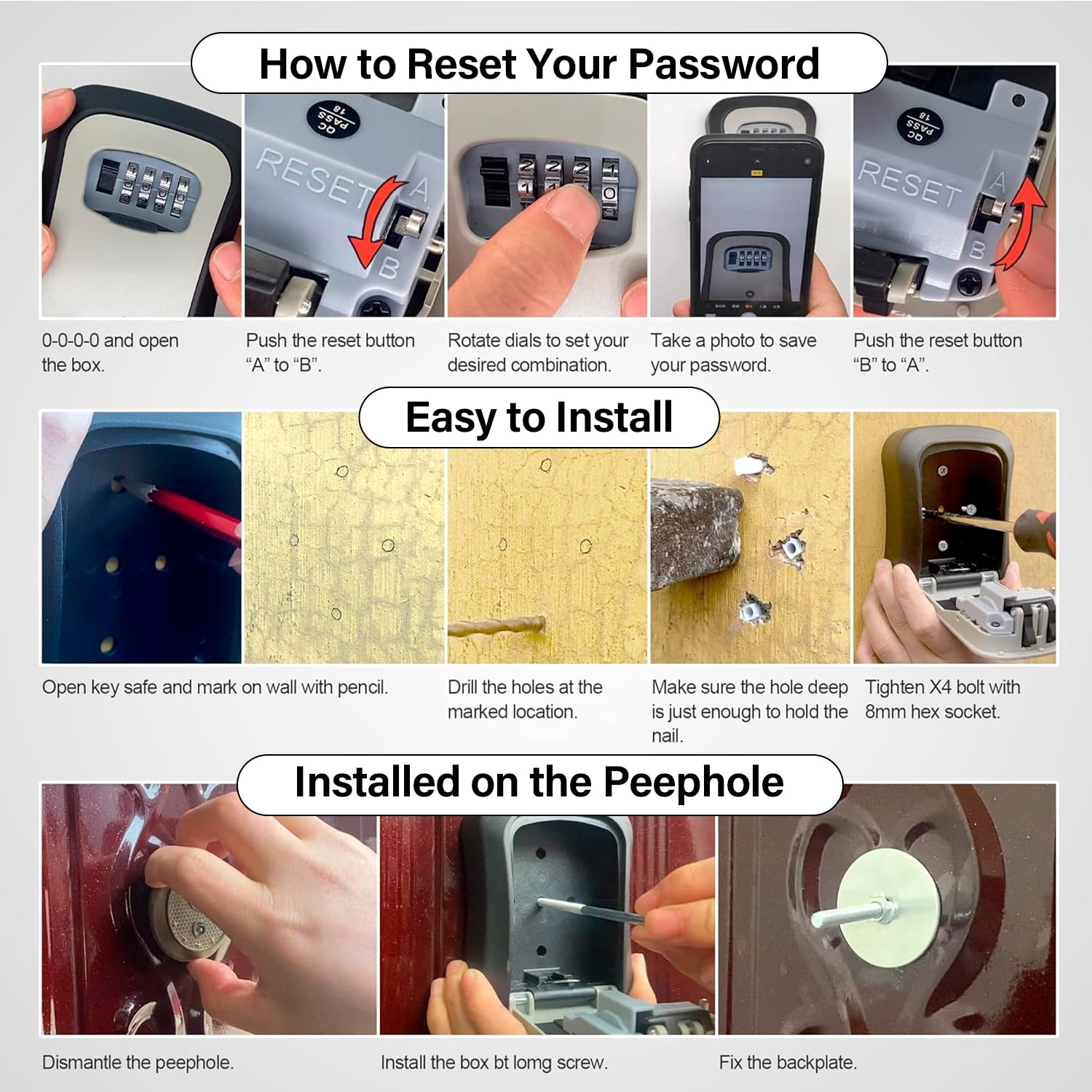 Key Lock Box for Outside,Portable Wall Mount Lockbox, Realtor Lockbox for House Keys Outdoor, Combination Key Hiders to Hide a Key Safe Storage